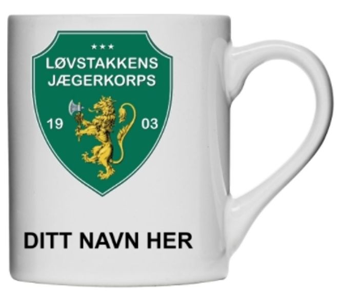 Bilde av Kaffekrus Løvstakkens Jægerkorps med personlig navn
